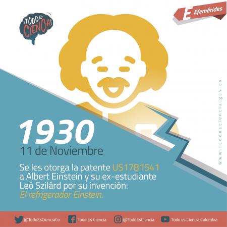 Efemérides: 11 de noviembre de 1930 -  Patente Einstein